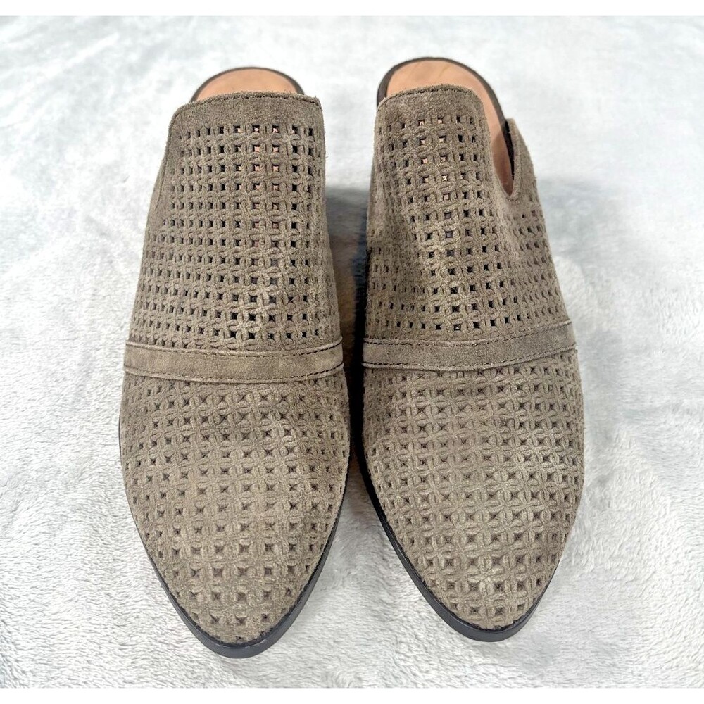 Nicole Alma Perforated Suede Mules Shoes Womens 8M Olive Green Pointed Toe